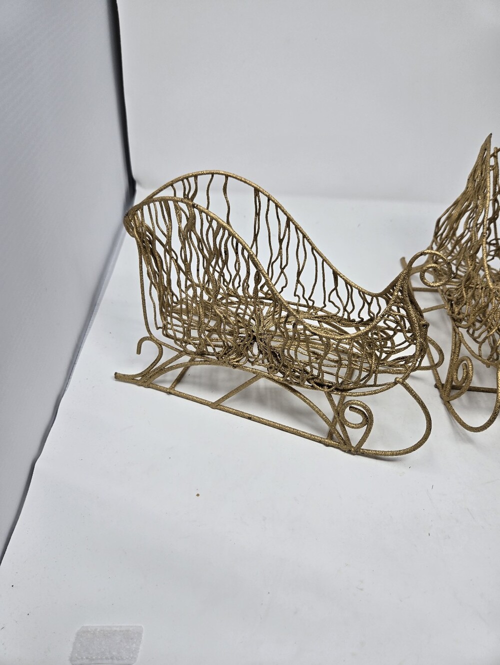 Vintage Glittery Wire Gold Christmas Decoration Sleighs Set Of 3